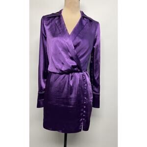 Endless Rose purple Satin Mini Dress Faux Wrap Dress XS Cocktail Clubwear Date
